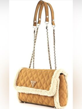 Guess Quilted Tan Shoulder Bag